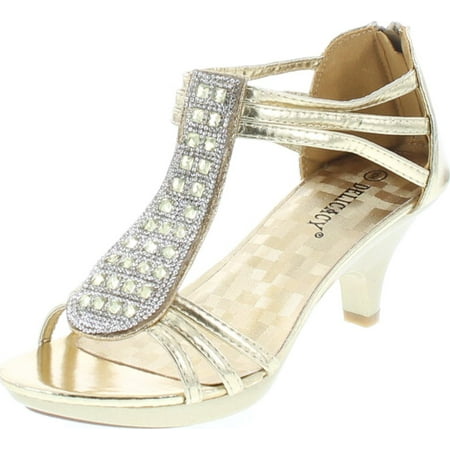 Image of Delicacy Angie-27 Women s patent open toe rhinestone beads d orsay zip closure kitten heel dance shoes Gold 9