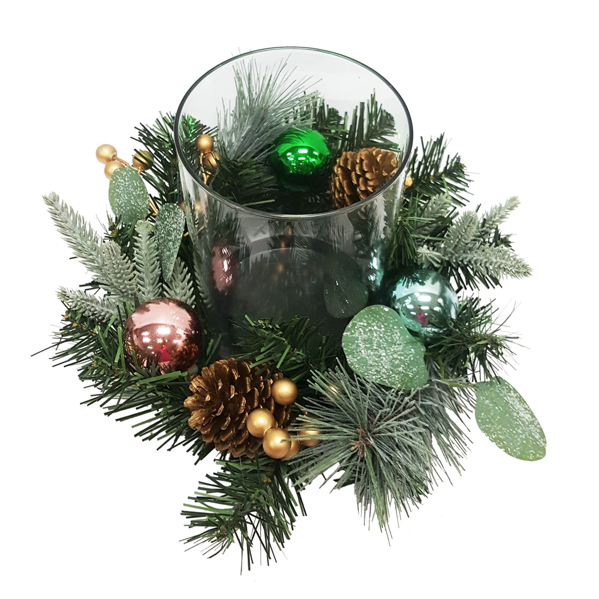Holiday Time Color Ornament Vintage Artificial Floral Hurricane Candle