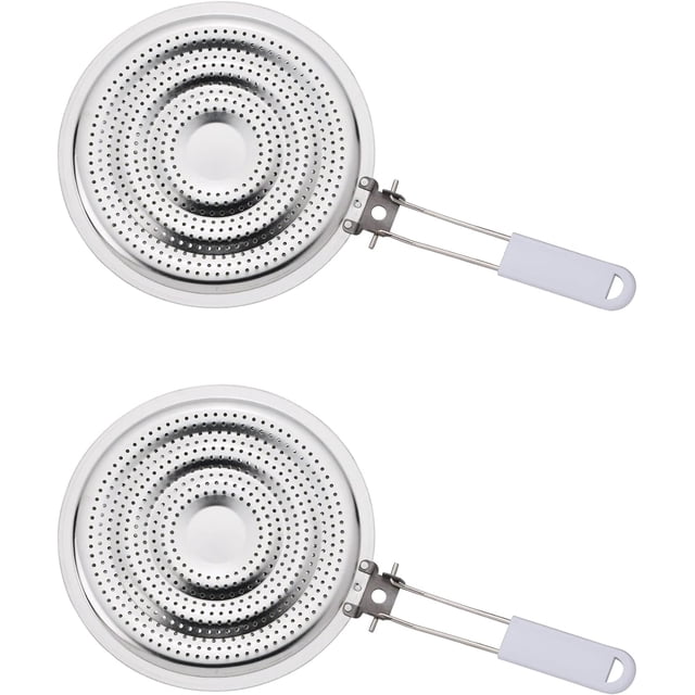 HIC Kitchen Heat Diffuser Reducer Flame Guard with Removable Handle, Stainless Steel, Set of 2
