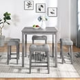 thumbnail image 2 of 36" Dining Table Set for 4, Industrial Counter Height 5-Piece Dining Table Set with PU Leather Cushion, Wood Kitchen Table Set with 4 stools for Small Places, 2 of 9