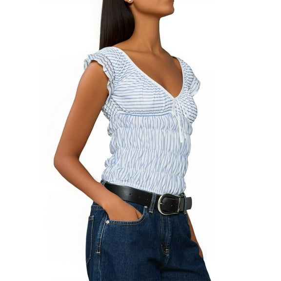 Short Sleeve Shirts for Women, Women V Neck Ruffle Babydoll T Shirts Y2K Short Sleeve Ruched Teen Girls Tops Fairy Grunge Preppy Peplum Tee Streetwear