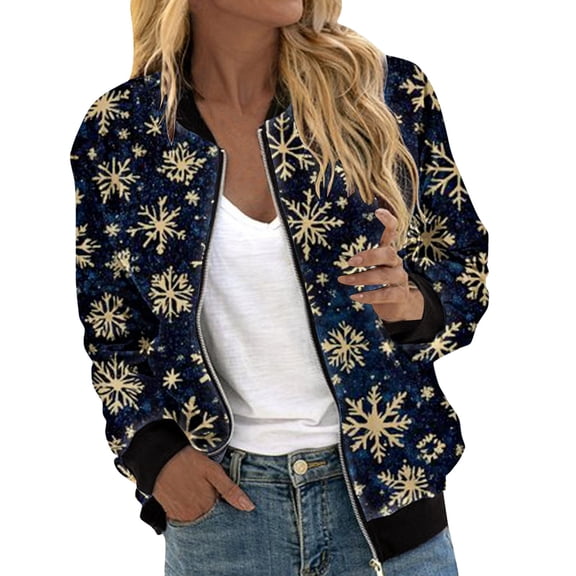 NMMUED Christmas Jacket Christmas Coats for Women Casual Outerwear Christmas Tops for Women Zip Up Jacket Christmas Gifts for Women Athletic Jacket Women Black L
