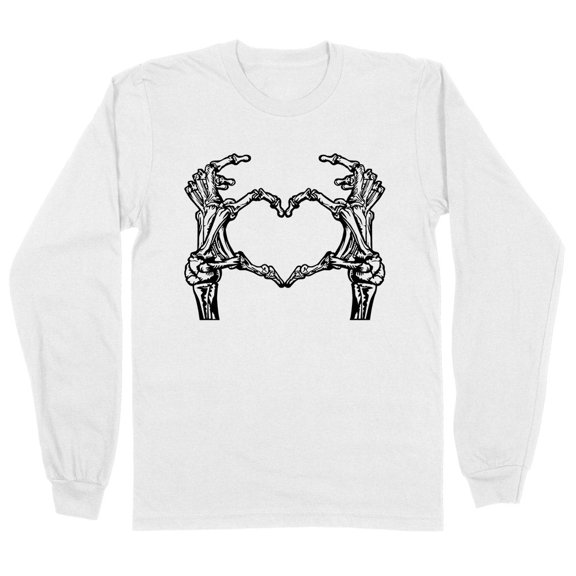 Skeleton Heart Hands Long Sleeve Shirt Unisex Large White