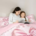 thumbnail image 5 of Feelyou Kawaii Cartoon Ribbon Queen Comforter Set for Girl, Western Flower Floral Bedding Sets, Mandala Damask Print Reversible Bedding Comforter Set, Lightweight Room Decor, 3pcs, 5 of 8