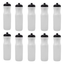 10 Plastic Water Bottles Set, 26 oz. - Black Push Top Lid - White