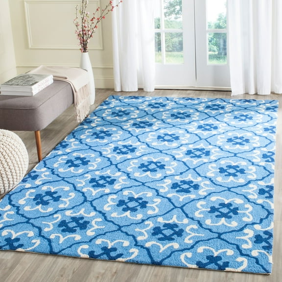 SAFAVIEH Four Seasons Jillean Floral Polyester Area Rug, Blue/Ivory, 5' x 8'