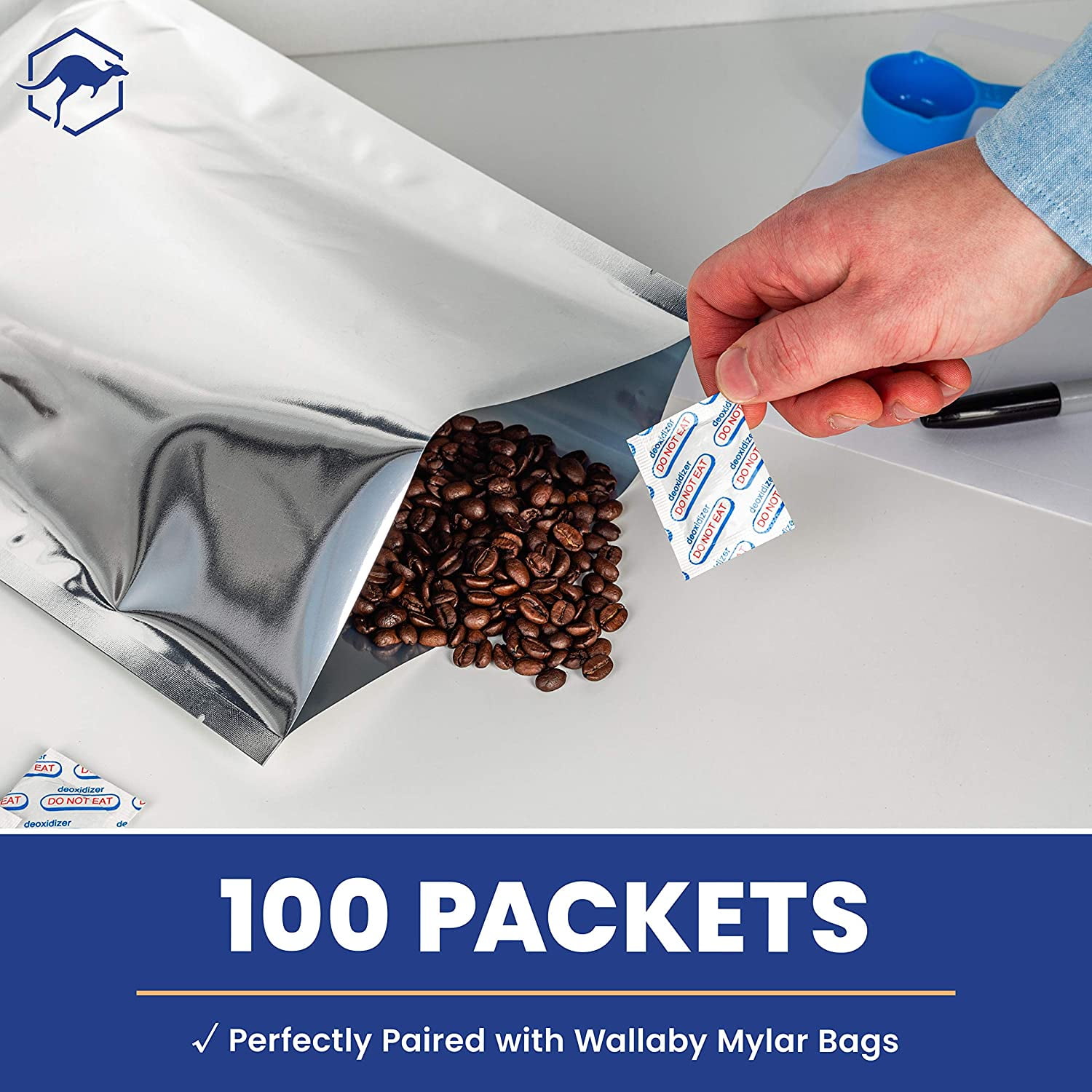 100 Wallaby 400cc Oxygen Absorbers - Vacuum Sealed in Ten Packs - Food Safe for Long-Term Food Prepping & Storage in Mylar Bags, Canning, Harvest Right Freeze Dried & Dehydrated Foods