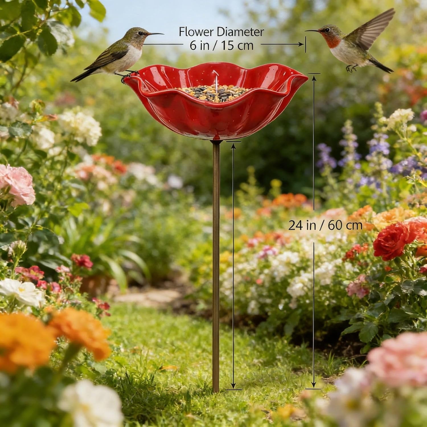 Handmade Metal Flower Garden Stake with Bird Bath & pollinator Water Station, Bee Bath for Garden Metal Bee Water Feeder with Flower Design for Outdoor Yard Decor (Blue)