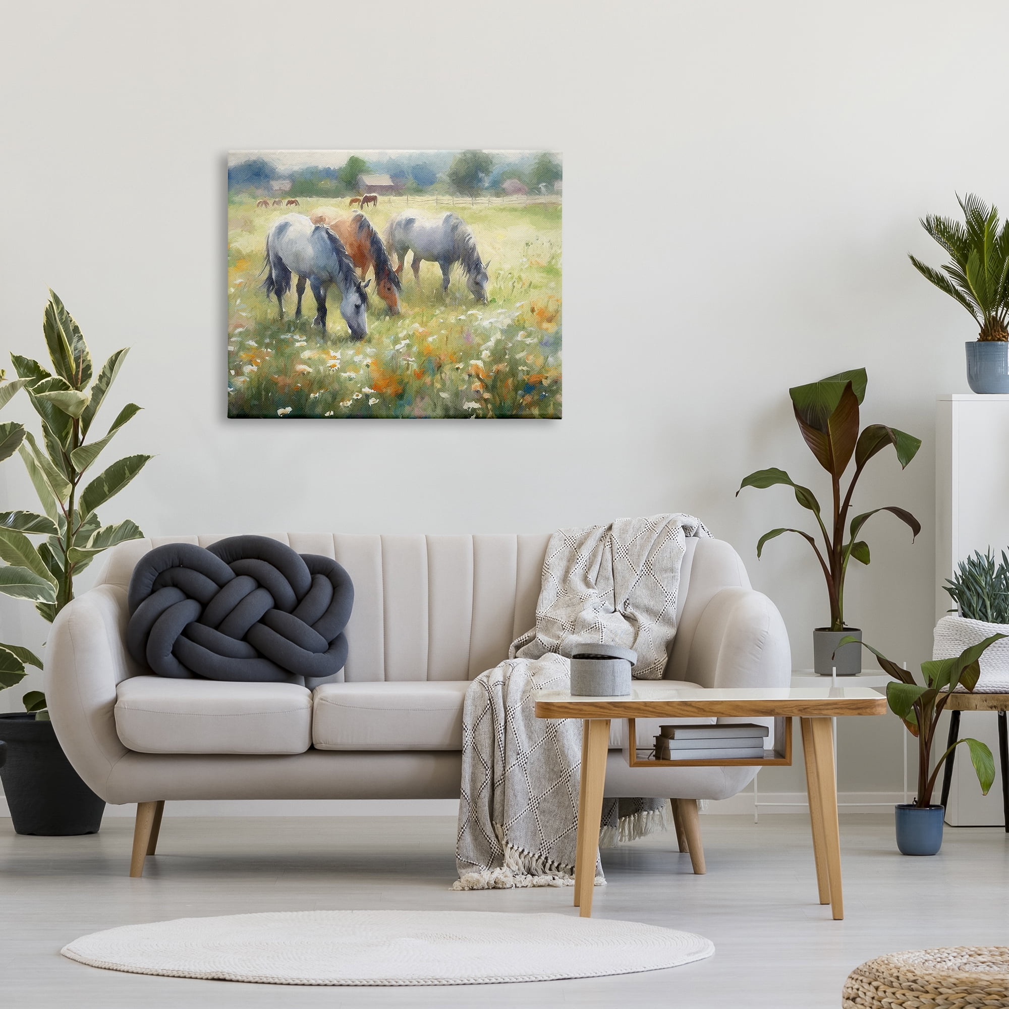 Stupell Industries Grazing Horses in Pasture Animals & Insects Painting Gallery Wrapped Canvas Art Print Wall Art, 40 x 30