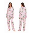 thumbnail image 4 of Womens Pink Christmas Pajama Set Long Sleeve Lapel Button Up Sleepwear, 4 of 8