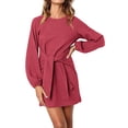 thumbnail image 1 of Vestido PRETTYGARDEN para mujer, manga larga, cuello redondo, naranja y rojo, 1 of 5
