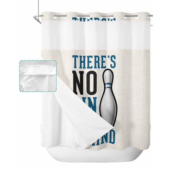 No Hook Shower Curtain with Snap in Liner, Ball Sports Theme White Bowling Hotel Shower Curtains for Bathroom, Washable Shower Curtain Liner Set with Mesh Top Window, 72"x72"