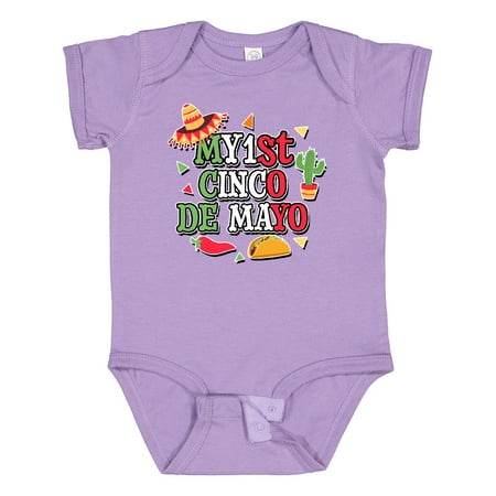 

Inktastic My 1st Cinco De Mayo with Sombrero Red Chili Pepper Taco and Cactus Boys or Girls Baby Bodysuit