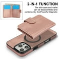 thumbnail image 6 of ELEHOLD Case for iPhone 13, 2-in-1 Magnetic Shockproof Leather Wallet Flip Case Cover, Detachable Card Holder with Stand,Rosegold, 6 of 8