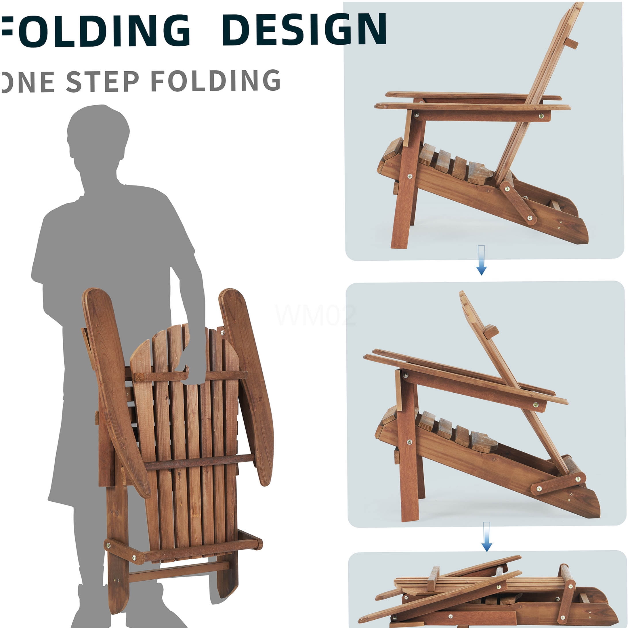 COSMOS Solid Wood Folding Adirondack Chair Set of 2, Natural & Light Brown Patio Lounge Chairs for Outdoor Garden, Lawn, Deck, Poolside