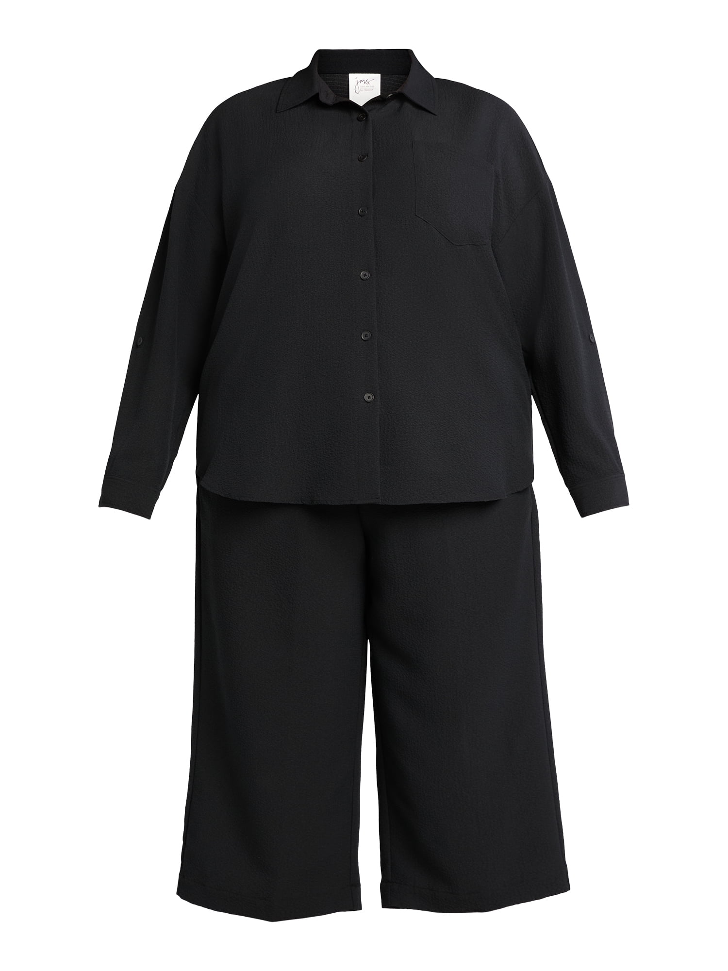 Just My Size Women's Plus Gauze Button Up Shirt and Capri Pants Set, 2-Piece, 21" Inseam, Sizes 0X-4X