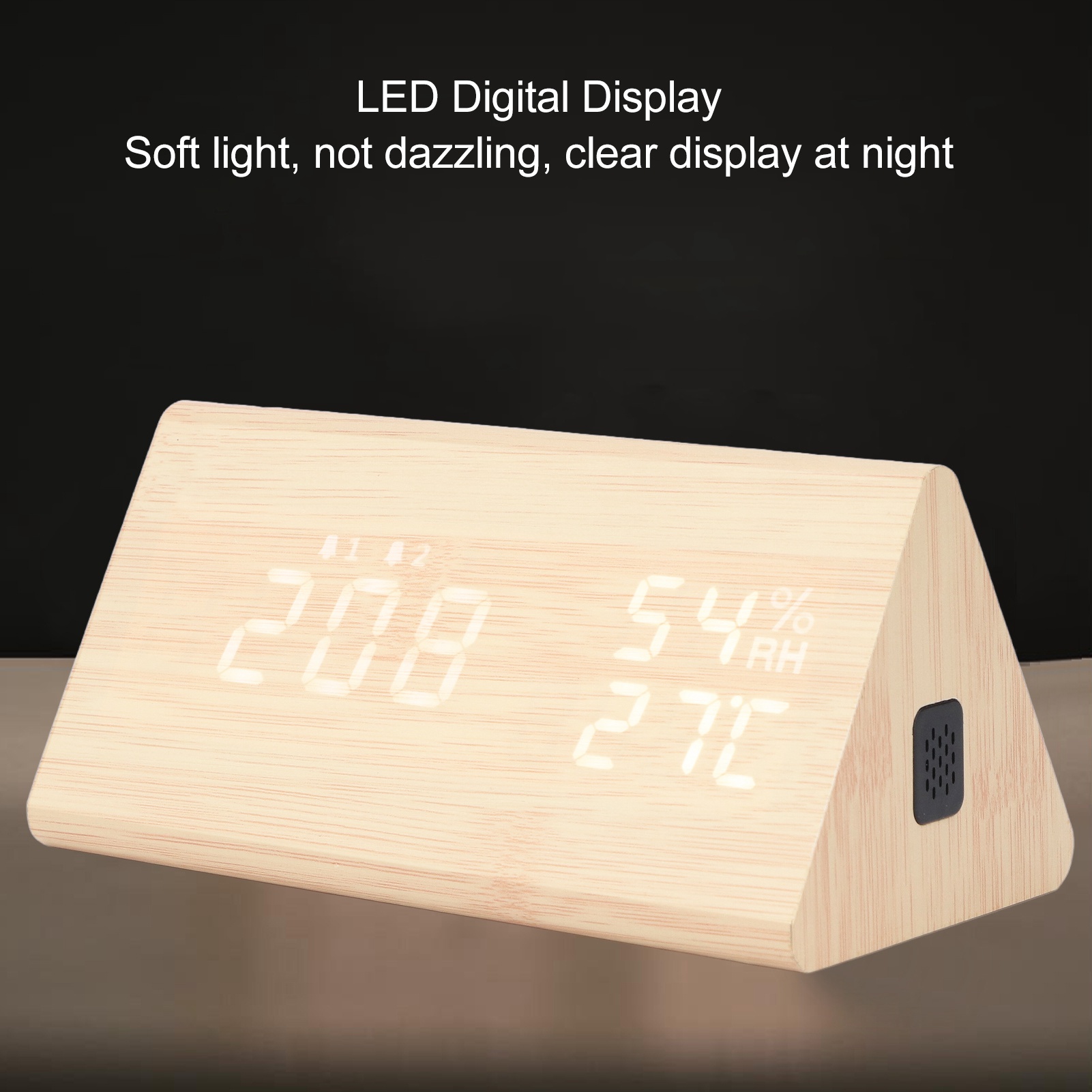 Riousery LED Digital Alarm Clock Multipurpose Wooden Voice Control Temperature Humidity Display 6.69 inches / 17 cm (Bamboo Wood)