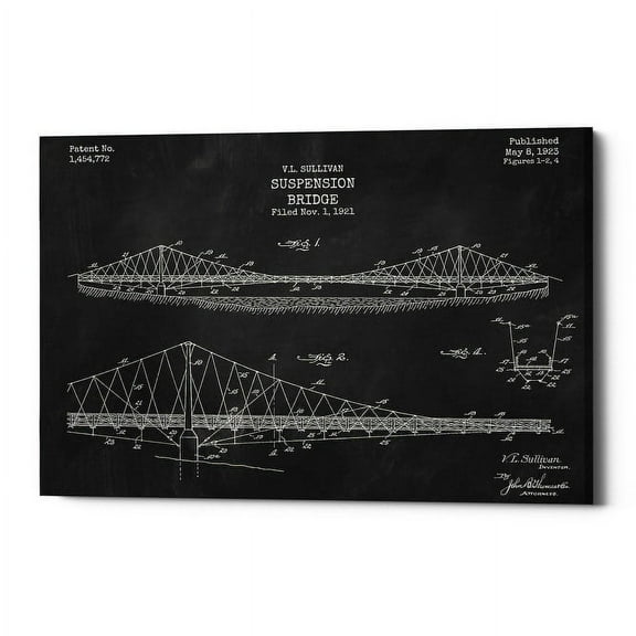 Epic Graffiti "Suspension Bridge Blueprint Patent Chalkboard" Giclee Canvas Wall Art, 12" x 18"