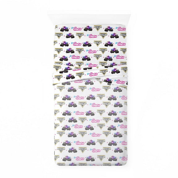 Monster Jam Sparkle Smash 3-Piece Twin Sheet Set, Polyester, Pink & White, Feld Entertainment