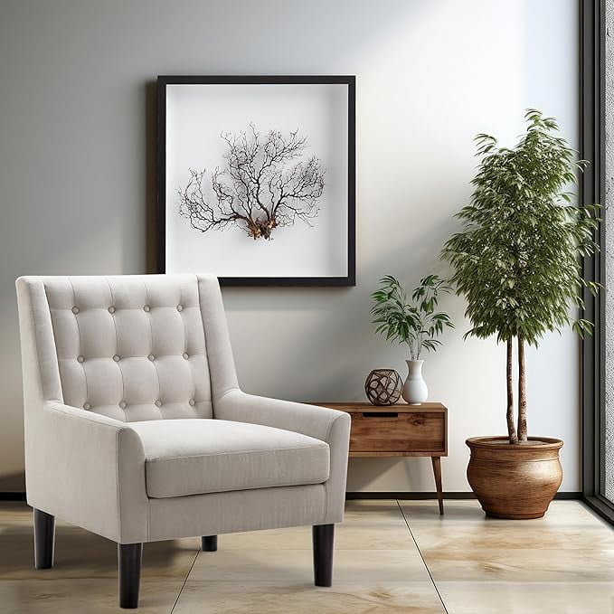 BSHTI modern style Tufted Upholstered Loveseat,with Removable Back Cushions,Sturdy Construction,Linen Blend Upholstery,Square Arm