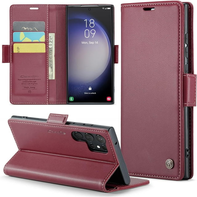 Funda tipo cartera para Samsung Galaxy S23 Ultra con tarjetero, función atril, bloqueo RFID, cierre magnético, protección de piel a prueba de golpes, funda tipo cartera con tapa para Galaxy S23 Ultra