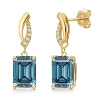 Gem Stone King 14K Yellow Gold Persian Blue Moissanite and Lab Grown Diamond Earrings for Women | 4.05 Cttw | Gemstone Birthstone | Octagon 9X7MM