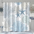 thumbnail image 3 of Nautical Beach Shower Curtain, Blue Tropical Coral Ocean Seashell Starfish Machine Washable Waterproof Fabric for Bathroom Bathtub Decor with Hooks 72x72, 3 of 6
