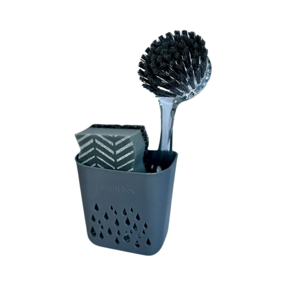 Bright Box Kitchen Sink Cleaning Set, 3pc – Gray Sponge, Brush & Caddy
