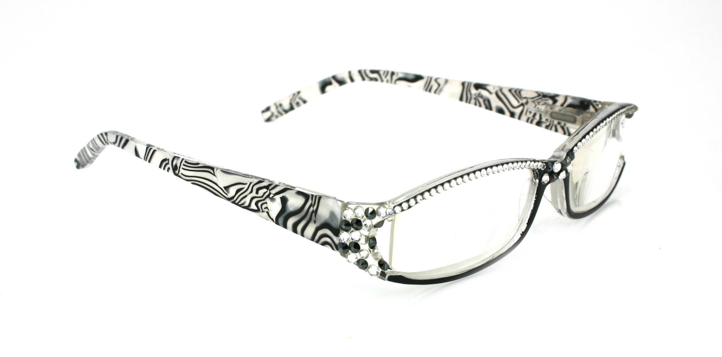 Tuscany, (Bling) Reading Glasses For Women Adorned W (Full Top) (Clear) (Black, White) Marble