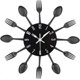thumbnail image 1 of Kitchen Wall Clock, 3D Removable Modern Creative Cutlery Kitchen Spoon Fork Wall Clock Mirror Wall Decal Wall Sticker Room Home Decoration (Black), 1 of 3