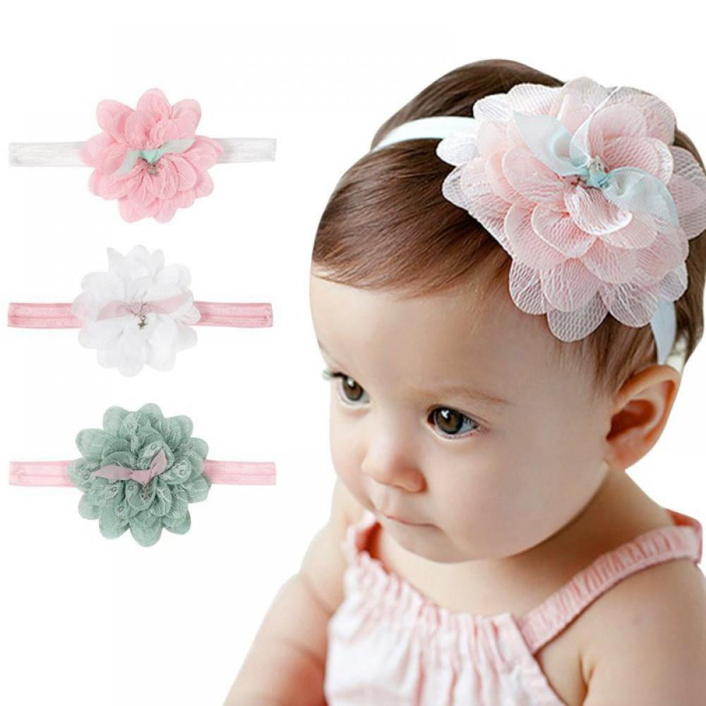 NEW Baby Girls Soft Touch Lace Headband with Flower Detail 0-6 month PINK WHITE 