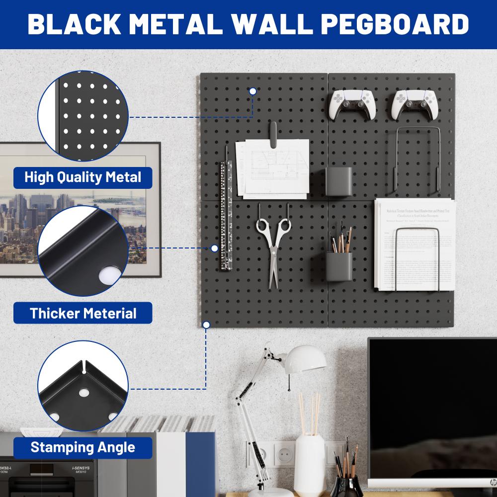 WorkPro 4-Pack 12"x12" Metal Pegboard Panels, Black photo 2