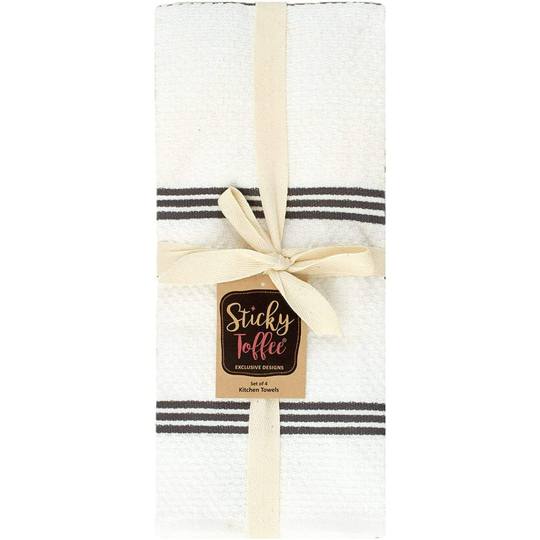 Sticky Toffee Waffle Kitchen Towels Set of 3, White and Gray Cotton Dish  Towels for Kitchen, 28 in x 16 in