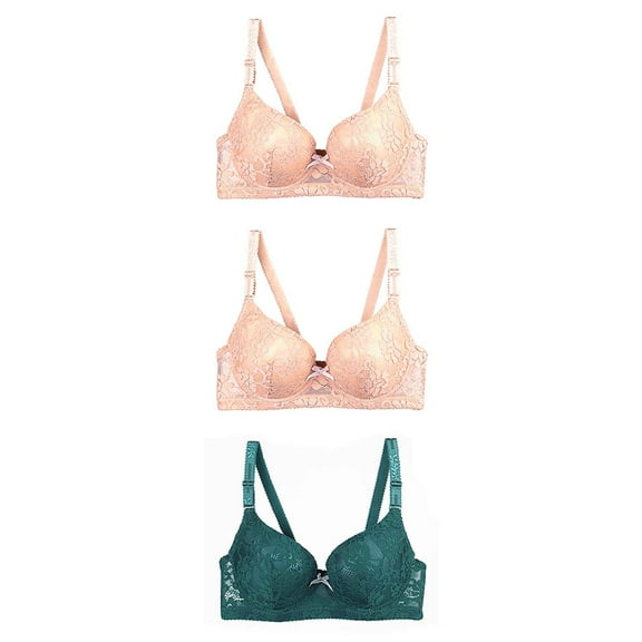 YWDJ Comfort Bras for Women 3 Pack Comfortable Bras Underwire Bras Adjustable Straps Half Cup Push up Wrap Sleep Bras Padded Plus Size Lace Bras Solid Comfy Bras Khaki S