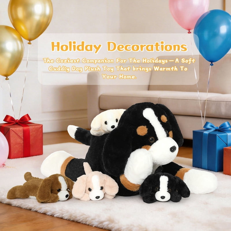 Muiteiur 5Pcs Bernese Mountain Dog Stuffed Animal 24'' Plush Toy with 4 Puppies Inside