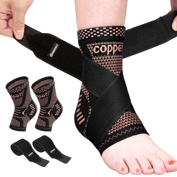 INDEEMAX Ankle Brace for Women & Men, Ankle Compression Sleeve Support Copper Infused Ankle Brace for Sprained Ankle, Plantar Fasciitis Sports, Achilles Tendonitis Pain Relief,Copper Black, M