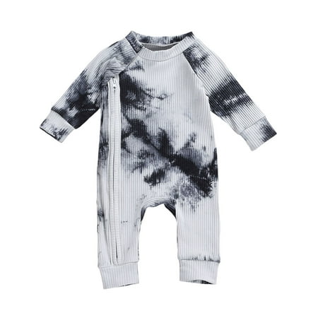 

Newborn Baby Girl Boy Romper Tie Dye Bodysuit Infant Zip Front Outfits Pajamas