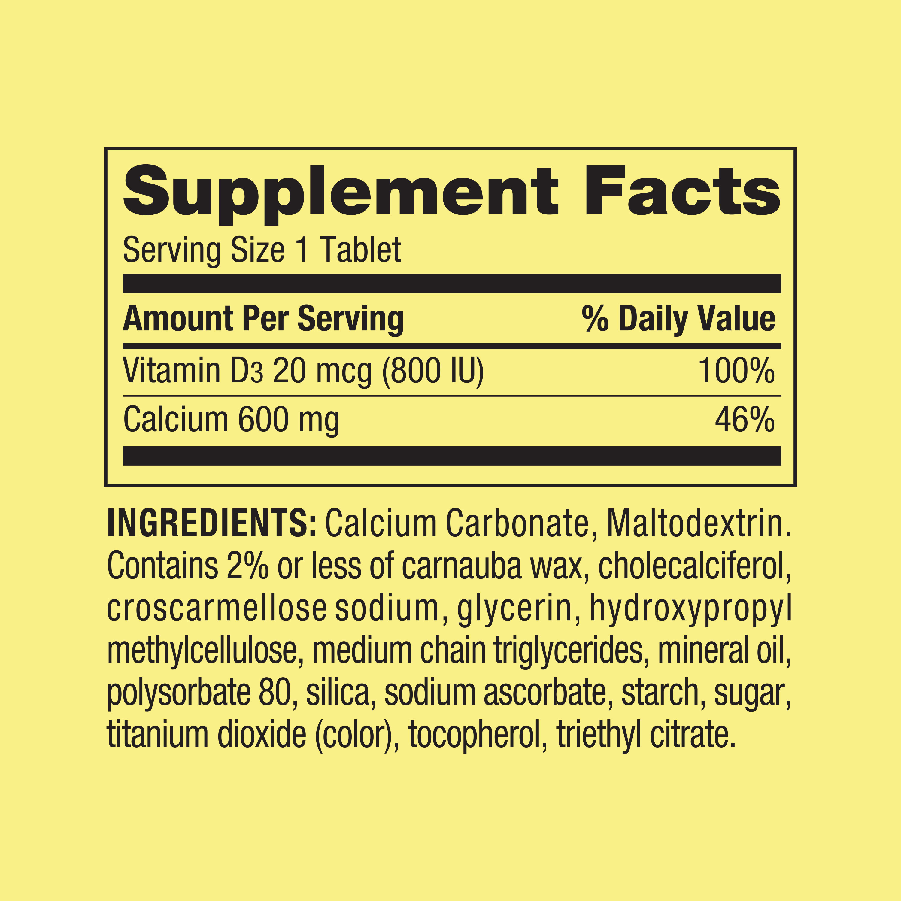 Spring Valley Calcium Plus Vitamin D Tablets Dietary Supplement, 600 mg, 100 Count - image 2 of 8