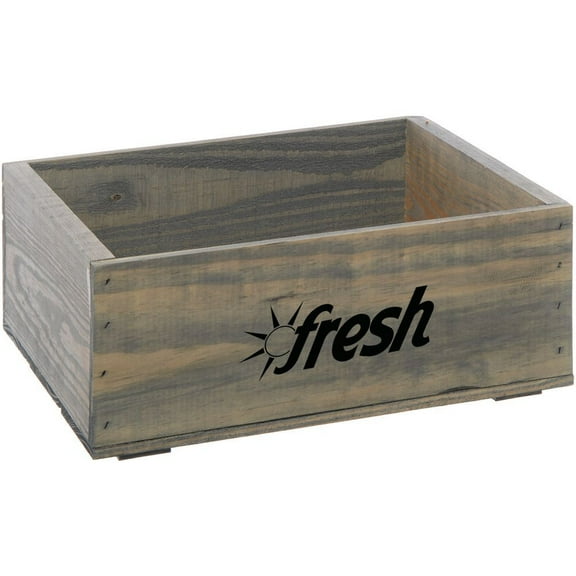 HUBERT® Wood Produce Crate with Fresh Logo Rectangular Weatherwood Stained - 14 3/4"L x 11 1/4"W x 5 7/8"H