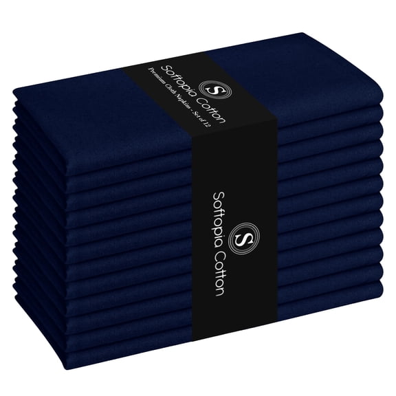 Softopia Cotton Cloth Napkin 17Inch x 17Inch, Washable & Reusable Napkins, Set of 12, Durable, Absorbent, Soft Linen Table Napkins for Fall, Parties, Holiday, Lunch, Dinner, Everyday Use, Navy Blue