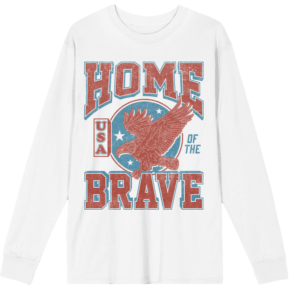 USA Home of the Brave White Adult Crew Neck Long Sleeve Tee-Medium