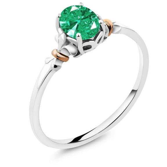 Gem Stone King 925 Silver and 10K Rose Gold Green Zirconia Engagement Ring for Women | 0.76 Cttw | Oval 7X5MM | Gemstone Birthstone | Size 7