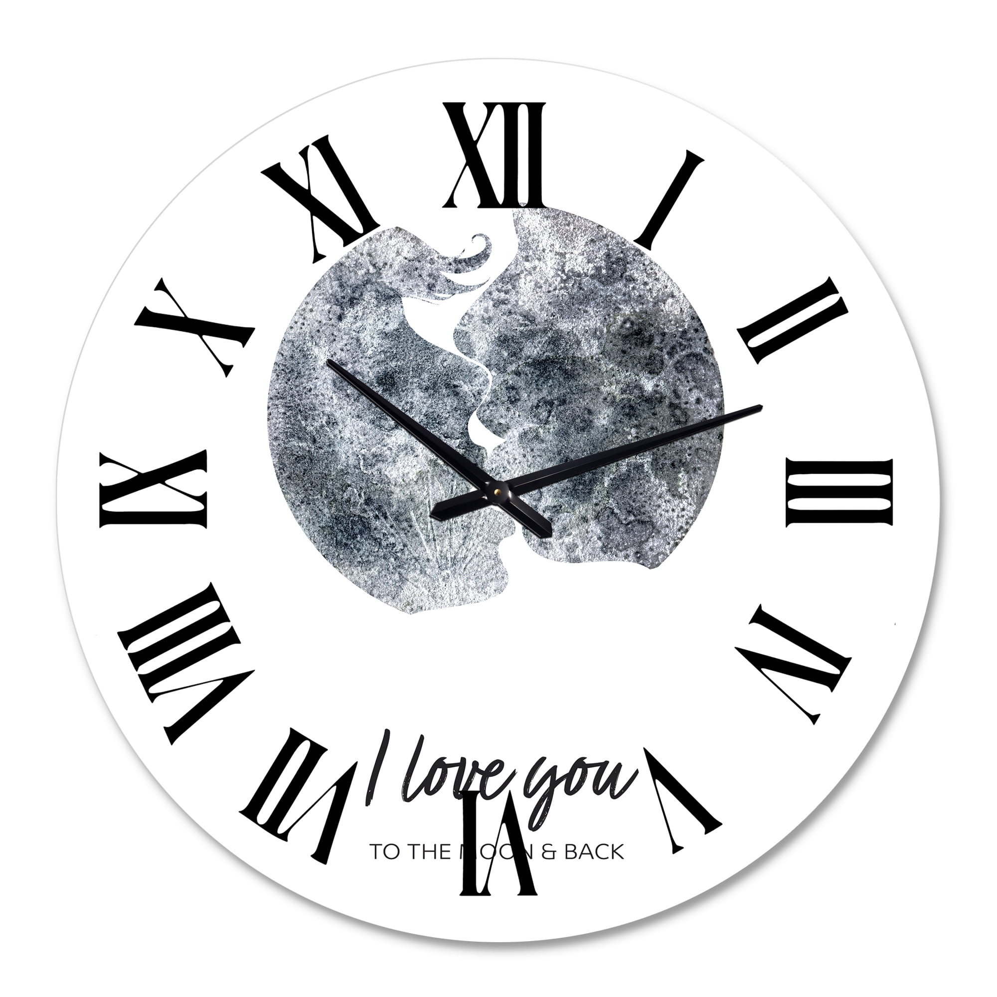 Designart 'Romantic Moon Kiss Of Two Lovers' Modern Wall Clock