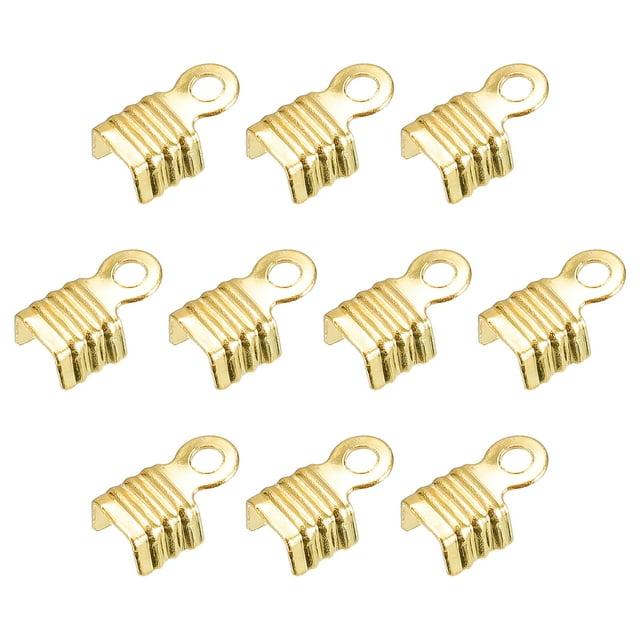 400Pack Fold Over Cord Ends, 3x6mm Terminators Crimp End Tips for Leather Ribbon, Gold Tone