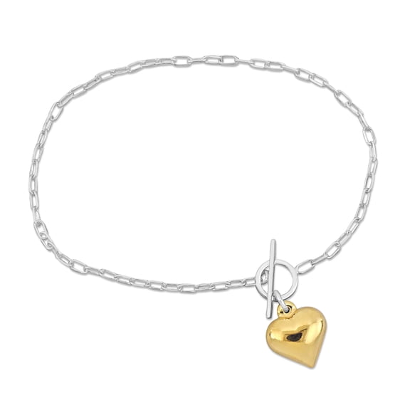 Everly Women's 2mm Fancy-Cut White & Yellow Silver Yellow Heart Charm & Toggle Oval Link Bracelet