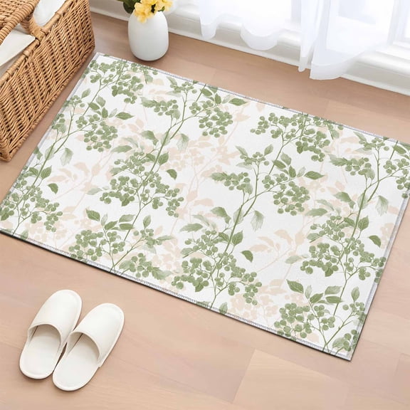 Bathroom Rugs 2x3 Ft, Sage Green Spring Floral Non Slip Area Rugs for Kitchen Bedroom Entryway, Elegant Pastoral Botanical Washable Carpet Runner Rug Floor Mats for Bedroom Home Decor