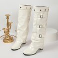 thumbnail image 6 of Women's Patent Leather Over The Knee Boots, Multi Buckle Slouch High Heel Boots, Pointed Toe Foldable Shaft Fashion Boots, 6 of 9