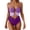 Purple, variant on Women's One Piece Swimsuit Tummy Control Removable Padded Cups Bare Back Round Neck Lace Trim Pink S