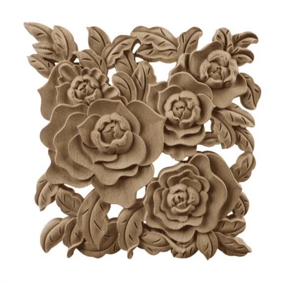 Ccgaton Store Clearance 1PC Rose Floral Wood Carved Decal Corner Applique Decorate Frame Doors Furniture Wooden Figurines Cabinet Decorative Crafts