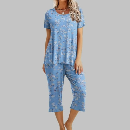 

TUWABEII Christmas Pajama for Womens Women s Printing Round Neck Short Sleeve Sleepshirt And Pants Sets Loungewear Pajamas With Pockets